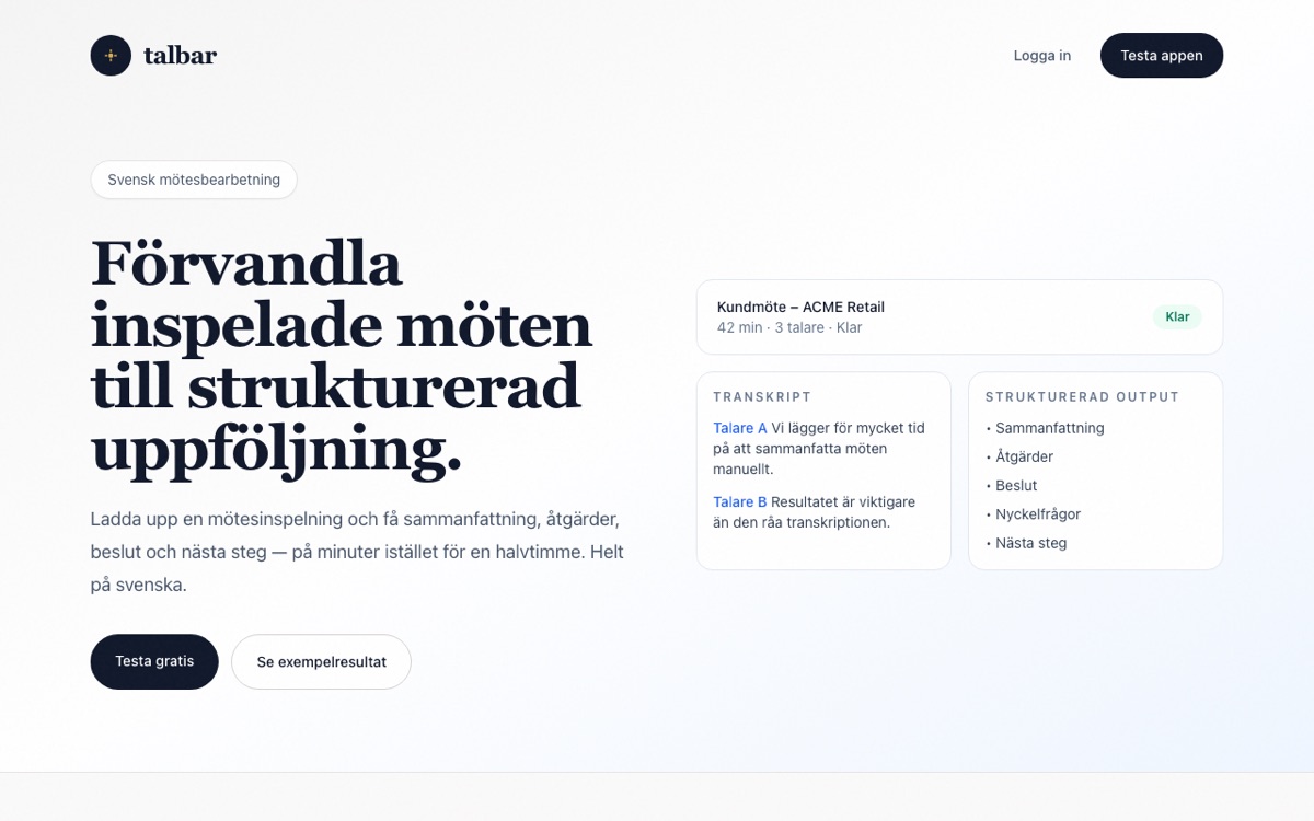 Talbar — mötesbearbetning och uppföljning